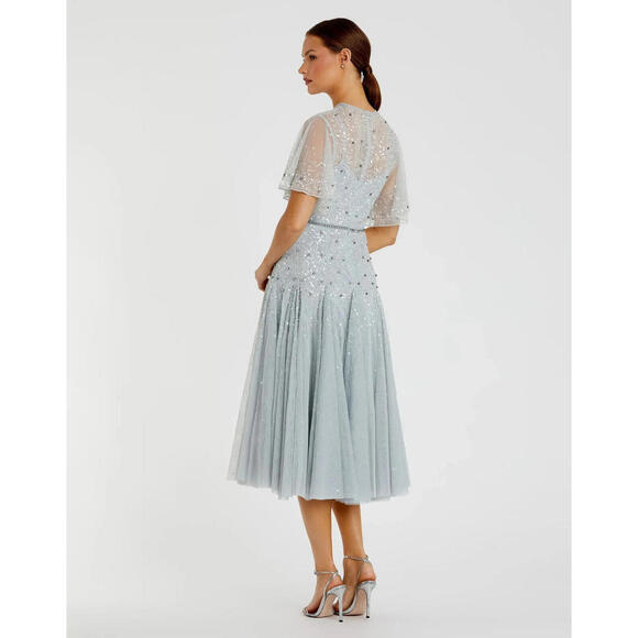 Mac Duggal 93655 Powder Blue 4 Cape dress beaded sequin - Picture 3 of 3